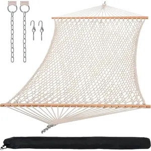 Hammocks Traditional Rope Double Hammock with Hardwood Spreader Bar and Carrying Bag, 450 lbs Capacity, Natural