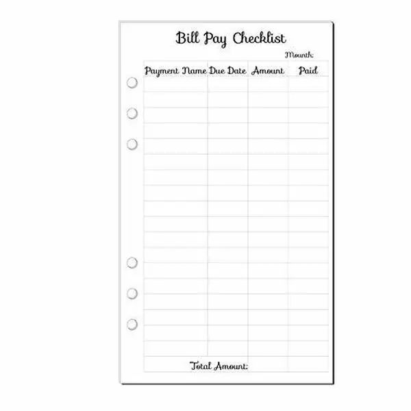 A5 Planner Bill Pay Checklist, Filofax A5 Planner Inserts, Carpe Diem A5 Inserts, Pre-punched A5 Planner Bill Pay Checklist, A5 Planner Budget Planner Inserts