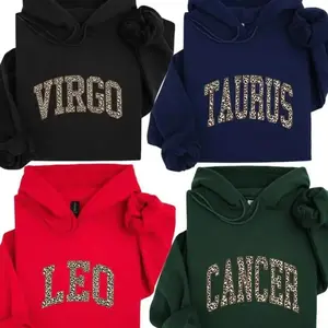 Full 12 Zodiac Leopard Print Hoodie For Men And Women, Varsity Astrology Sign Hoodie, Cozy Horoscope Pullover, Unisex Fleece Hoodie for Women & Men, Birthday Gift for Zodiac Lovers