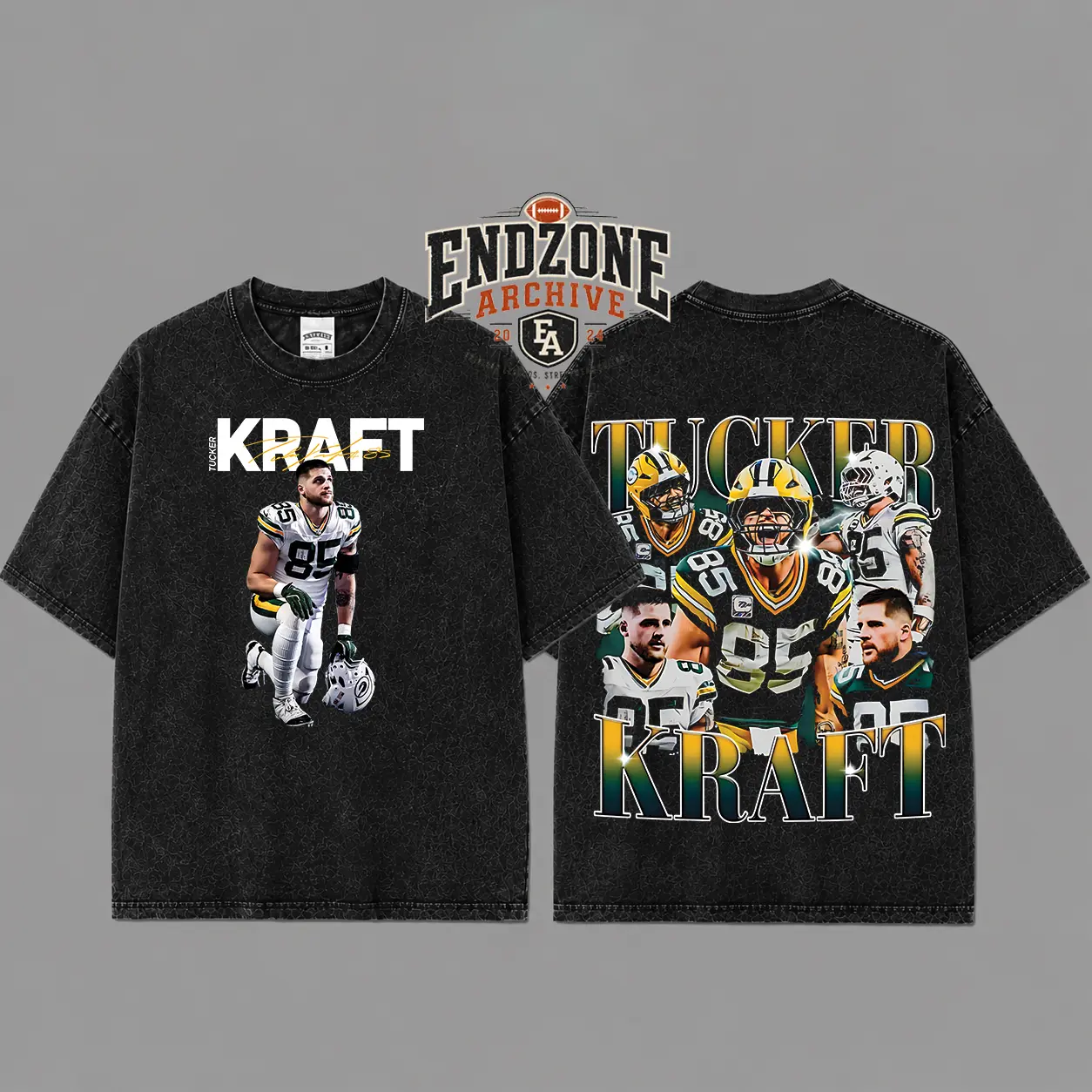 [Endzone Archive] Tucker Kraft 85 Acid Washed Lightweight 100% Cotton T-Shirt, Tucker Shirt, The Packers Arm Shirt, Sunday Football Shirt, Game Day Shirt Casual Fabric