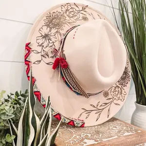 Floral Burned Hat, Floral Engraved Cowboy Hat, Sunflower Hat, Sunflower Burned Fedora, Engraved Fedora, Engraved Felt Hat, Boho Hat