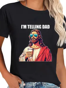 100% Cotton I'm Telling Dad Shirt Funny Religious Christian Jesus Meme T-Shirt
