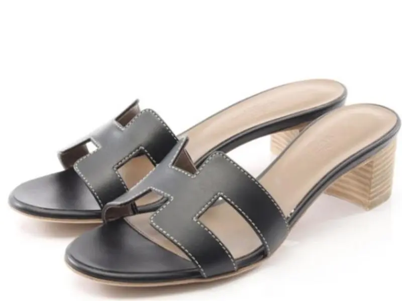 Pre-owned HERMES Oasis Mule Sandals Leather Black