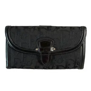 Pre-owned Dior Wallet Small Leather Goods Christian trotter black long Authentic with COA