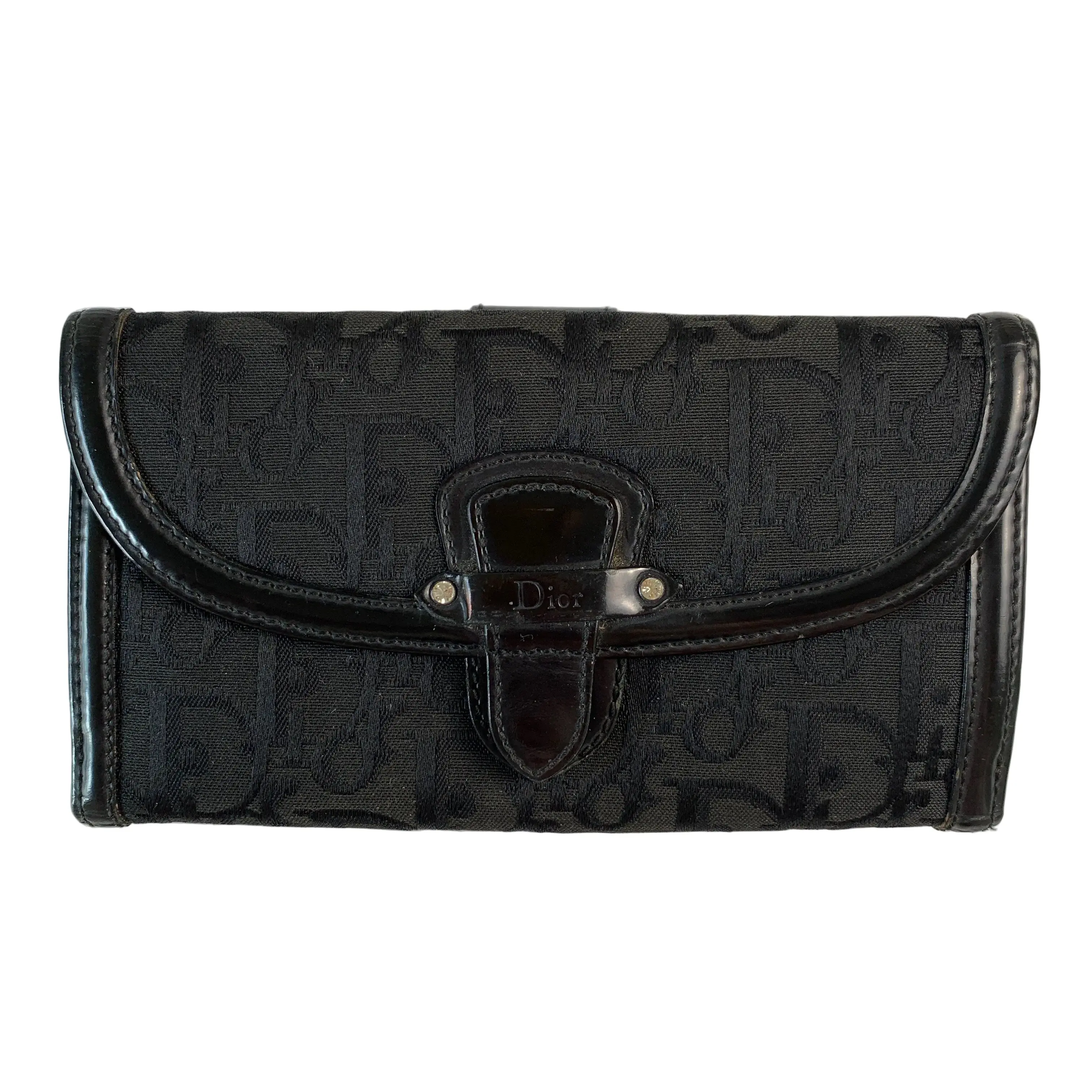 Pre-owned Dior Wallet Small Leather Goods Christian trotter black long Authentic with COA