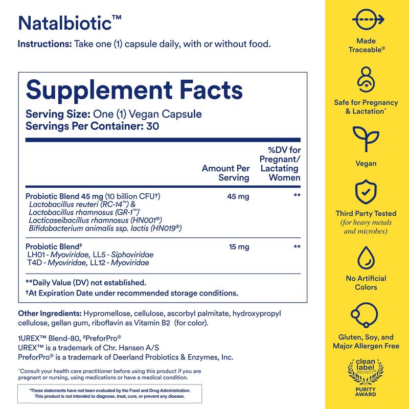 Ritual Natalbiotic™ Microbiome Support†* Biotics for Mom & Baby. Formulated to Support Digestive Health, Vaginal Health, and Baby’s Immune Health.* Designed with OB/GYNs‡. Non-GMO, Vegan, 30 Days.