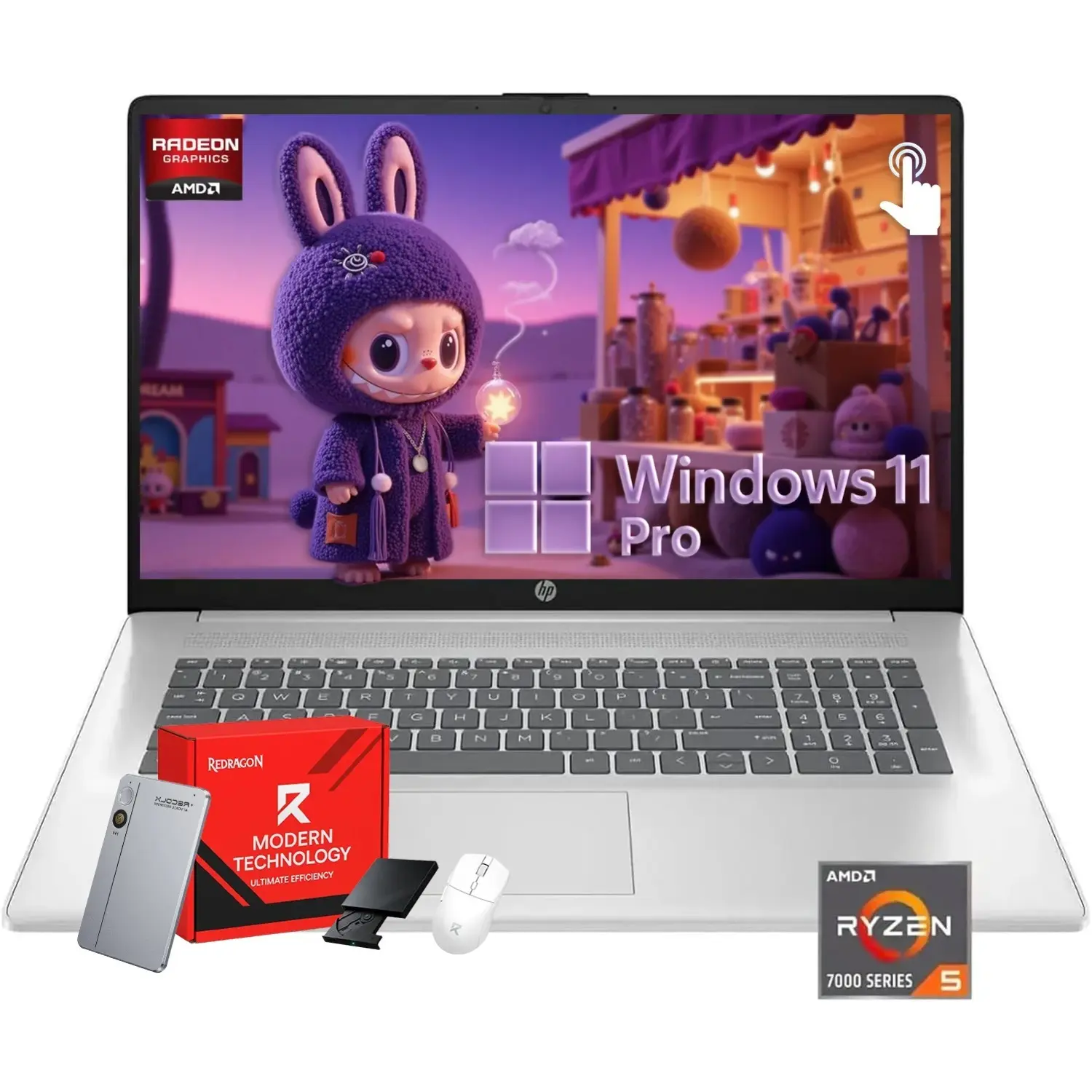 HP 17 Laptop Computer, 17.3" HD+ Touchscreen, AMD Ryzen 5-7430U, Up to 32GB RAM, Up to 2TB SSD, Windows 11 Pro, Backlit KB, Silver, Ideal for College & Home