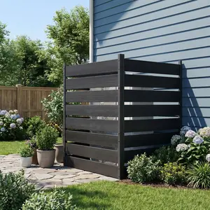 Cedar & Aluminum Outdoor Privacy Screen – 2PCS Decorative Fence Panels, 38"W x 49"H – Wood & Vinyl No-Dig Enclosure for Trash Can, AC Unit, Pool Equipment – Black
