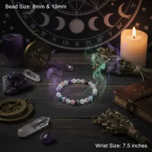 Rainbow Fluorite Crystal Bracelet – Intuition & Focus Stone, Spiritual Protection, Chakra Healing Energy, 8mm Natural Fluorite Beaded Bracelet-10mm