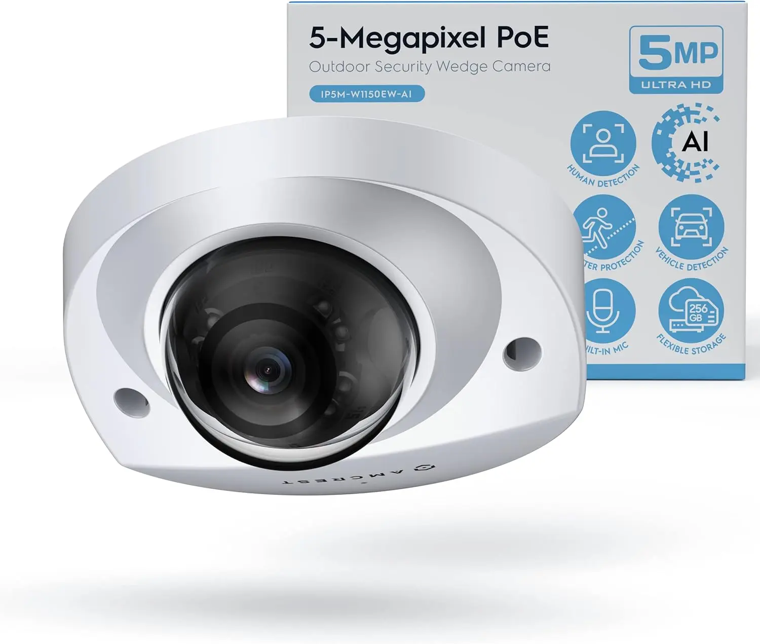 Amcrest IP5M-W1150EW-AI, 5-Megapixel Wedge IP PoE AI Camera, Built-in Microphone, Human & Vehicle Detection, & Perimeter Protection