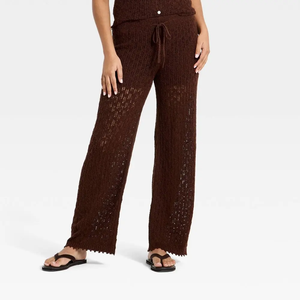 Women's Mid-Rise Slub Full Sweater Pull-On Pants - Universal Thread Brown S