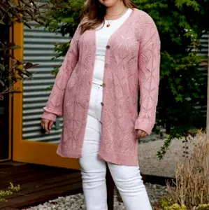Women Plus Size Long Sleeve Pink Cardigan