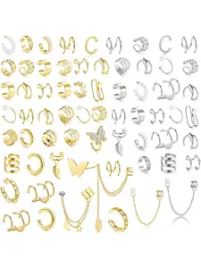 66 Pcs Ear Cuff Earrings for Women Non Piercing,Hypoallergenic Silver plated Clip on Fake Earrings for Sensitive Ears,Ear Wrap Earrings for Helix Cartilage,Cz Star Butterfly Ear Cuffs Non Piercing