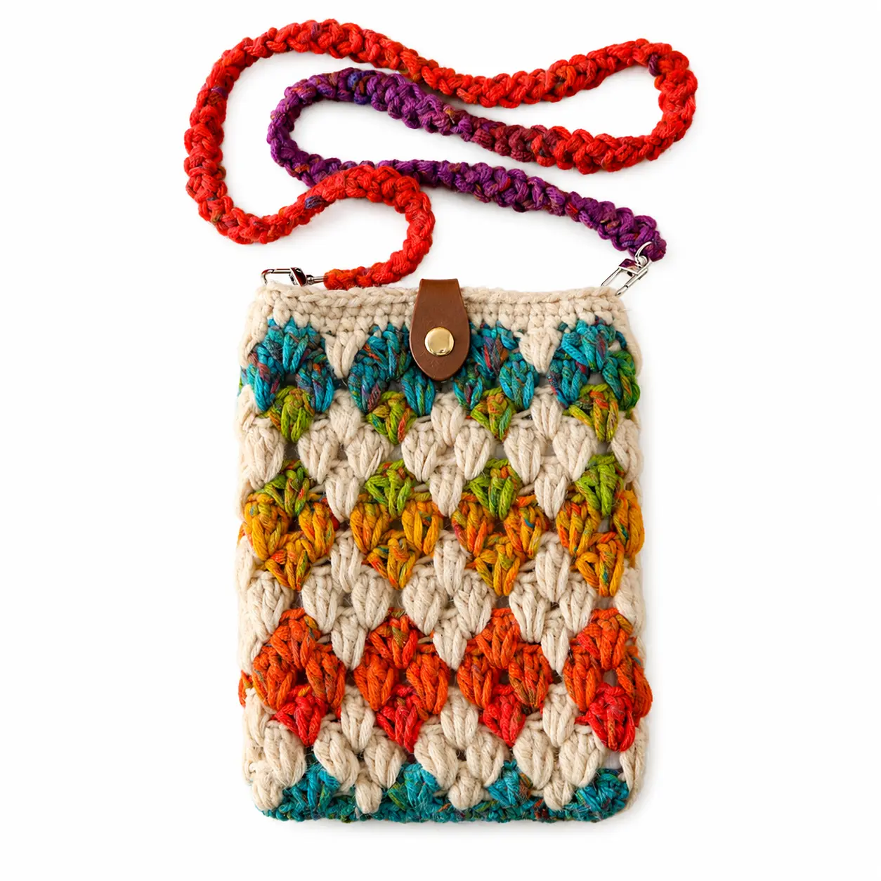 Women's Handmade Crochet Casual Crossbody Bag - Colorful Knitted Small Bag with Detachable Strap, Snap Closure, Lightweight Boho Phone Purse for Daily Use, Gifts