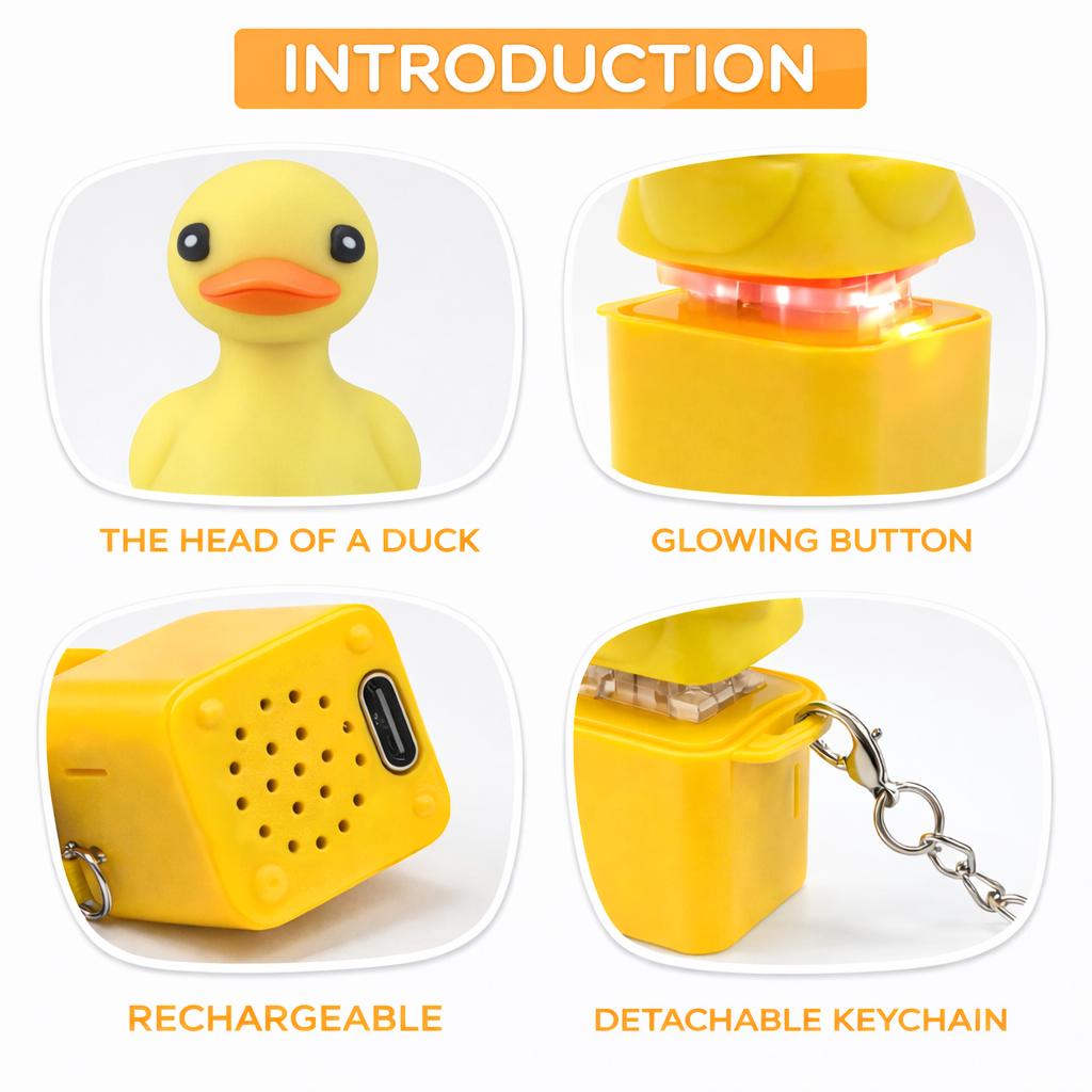 Quacking Duck ASMR Fidget Toy | Rechargeable Light-Up Keychain Gift
