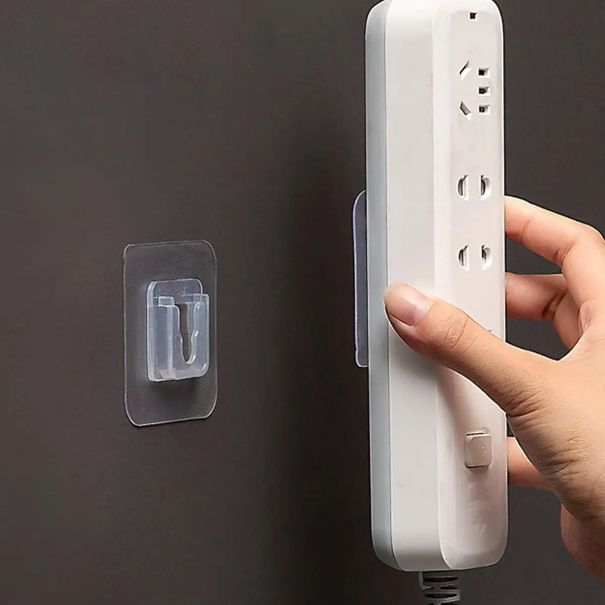 Wall Mounted Hook, 1 Pair Self-adhesive Power Strip Holder, Multifunctional Storage Organizer for Home, Dorm Essentials, Household Essentials