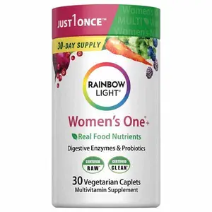 Rainbow Light Womens Multivitamin One + | 30 Caplets | Real Food Nutrients, Digestive Enzymes & Probiotics