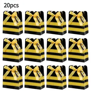 20pcs Small Bee Striped Gift Boxes, With Bows And Tags, Suitable For Wedding, Birthday, And Spring Party Gift Boxes