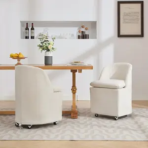 White Barrel Chenille Dining Chair Set of 2 with Swivel Casters, Sofa Dining Chair for Modern Decor Living Room/Kitchen Modern Armchair Side Chair, Beige,classic decor fluffy  velvet,comfort  chair dining  nook