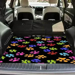 1PC Colorful Paw Print Car Trunk Mat 29.5x39.4in, Felt Fabric, Easy-Clean, Scratch Dust Proof Liner, Universal Fit, Pet Lover Gift, Holiday Auto Accessory, Car Interior Accessory, Fun Decor for All Vehicles, Car Mats Cars