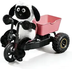 Crazy Lamb Remote Control Tricycle, Plush Sheep on RC Bike, 2.4GHz, LED Lights, Lithium Battery Included, Pink, 8 Years and Up