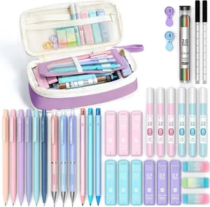 36 count Aesthetic School Supplies, Mechanical Pencil Set 0.5mm, 0.7mm, 0.9mm & 2.0mm with 624 Lead Refills,  to School Supplies for Writing & Drawing, Ideal Stationary Set  (Purple)