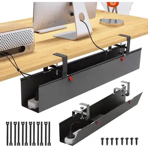 Under Desk  Management Tray - Under Desk Cord Management - Clamp/Screw Mount - Fabric Wire Management -  Raceways Tray Cord Hiders for Office/ (Black, 35.8"x5.6")
