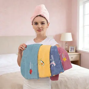 1/3pcs Soft Absorbent Hair Drying Cap, Hair Towel, Embroidery Design Coral Fleece Thickened, Quick-Drying Women’s Bathroom Accessory for Shower