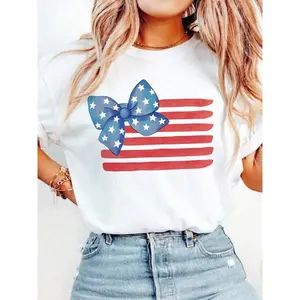 American Flag Coquette Shirt 4Th July Soft Girl Patriotic Aesthetic Tee Bow Stars & Stripes Independence Day Gifts Fireworks Celebration USA
