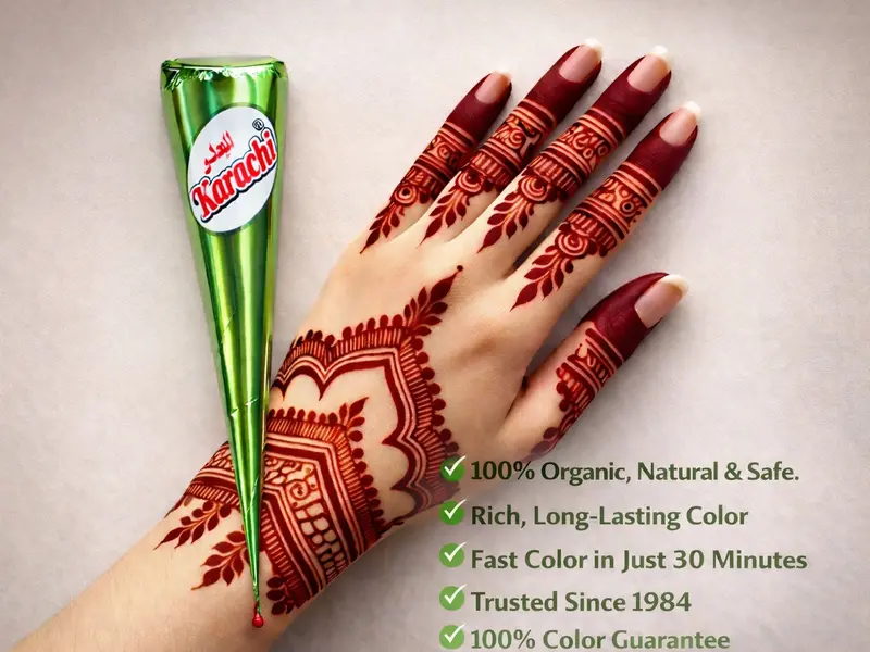 1 Pc Karachi Special Mehendi - Organic, Natural and Safe Henna Cone | Instant Color In 30 Minutes | Trusted Since 1984 | Long-Lasting Stain | 100% Color Guarantee | Temporary Tattoo