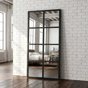 Industrial Window Pane Wall Mirror with Durable Metal Frame, HD Shatterproof Glass, Decorative Vanity Mirror for Bathroom, Entryway & Bedroom
