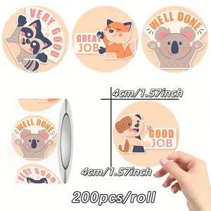 200 pieces/roll reward stickers, 2-inch circular incentive stickers, cute front encouragement labels, suitable for home school rewards