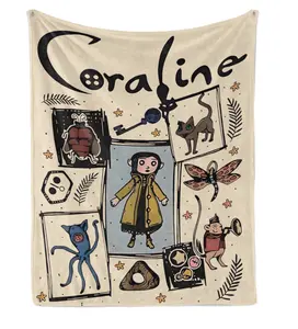 Coraline Inspired Cartoon Animal Blanket – Digital Print Flannel Throw for Bed, Sofa, Bedroom, and Travel