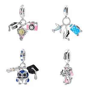 MULA Graduation Charm Collection – 925 Silver-plated Pendants with Enamel & CZ – Compatible with Pandora Bracelets – Gift for Her – Celebrate Dreams & New Beginnings