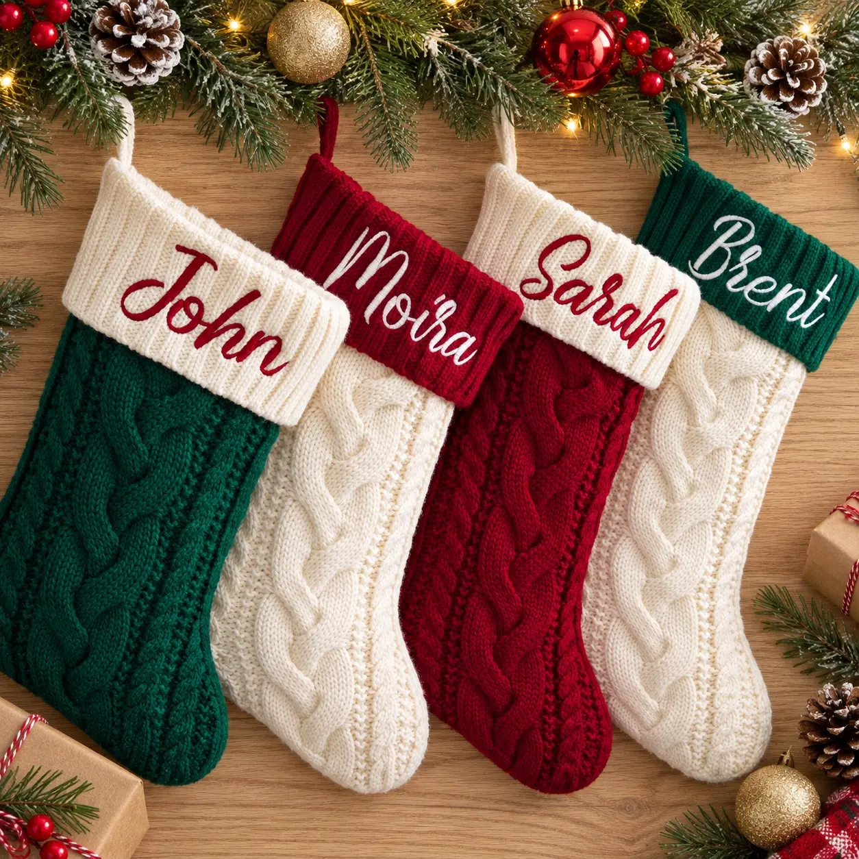 2026 Embroidered Christmas Stocking, Knitted Family Stockings, Personalized Xmas Stocking with Name, Holiday Gifts, Made to Order