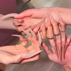 10 Pcs Bare Color Long Ballerina Falsenails, Glossy Press-On Nails, Reusable 3D Dragon Claw Cat Paw Design, Women's Handmade DIY Nail Art