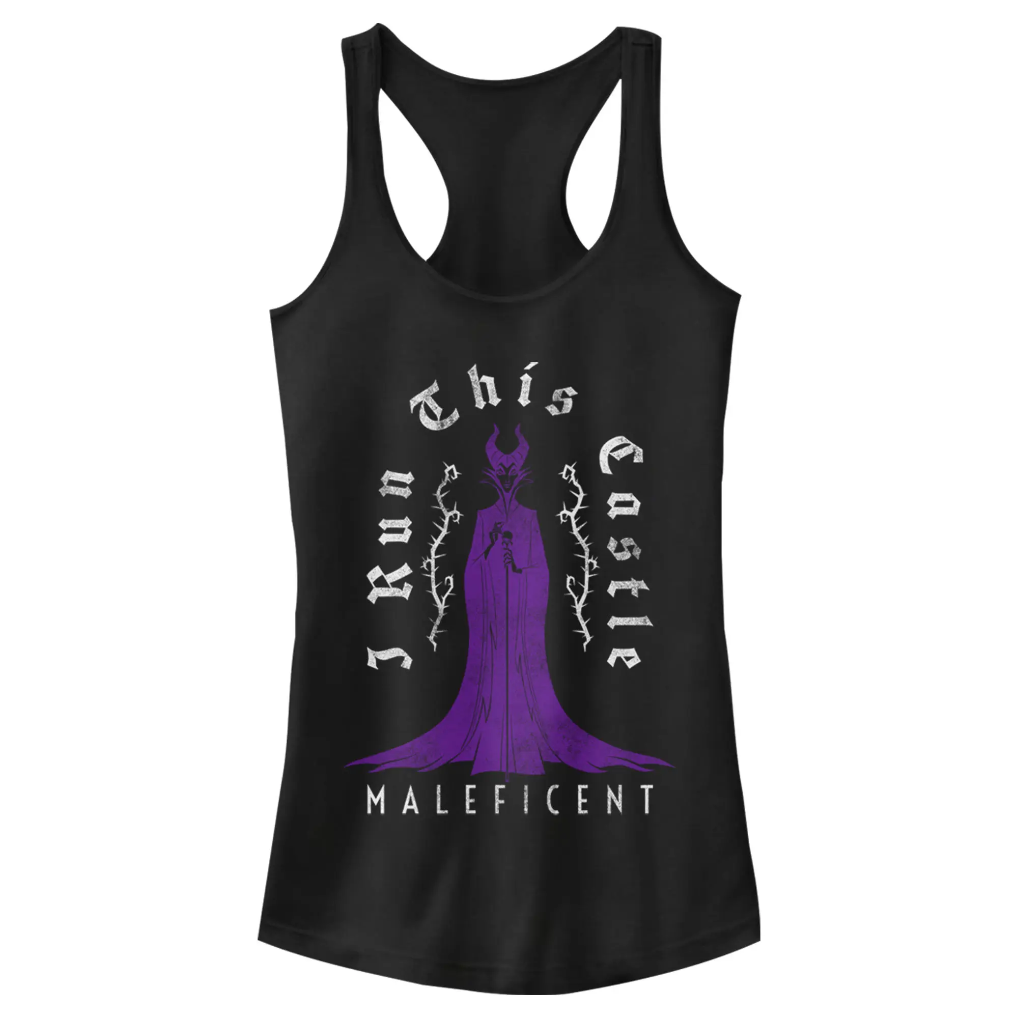 Juniors Womens Sleeping Beauty Maleficent I Run This Castle Racerback Tank Top