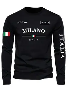 Men's Outdoor Casual Long Sleeve T-Shirt, Round Neck Fleece Lined Warm Base Layer, Polyester Elastane Blend