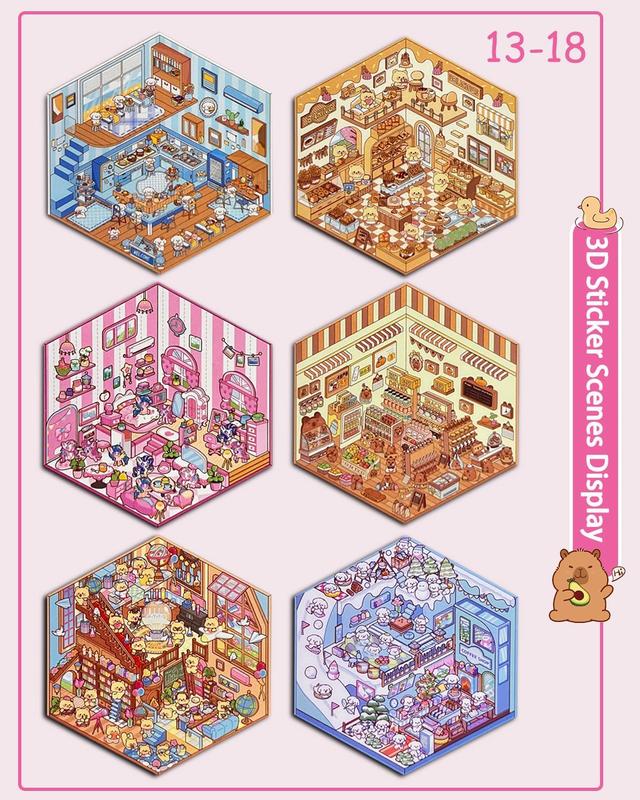 Miniature Scene Dly Sticker Book, 20 Sets DIY 3D Sticker Scene Sticker, Cute Cartoon Creative Sticker,  Make Your Own House Sticker for Scrapbooking & Journal Making