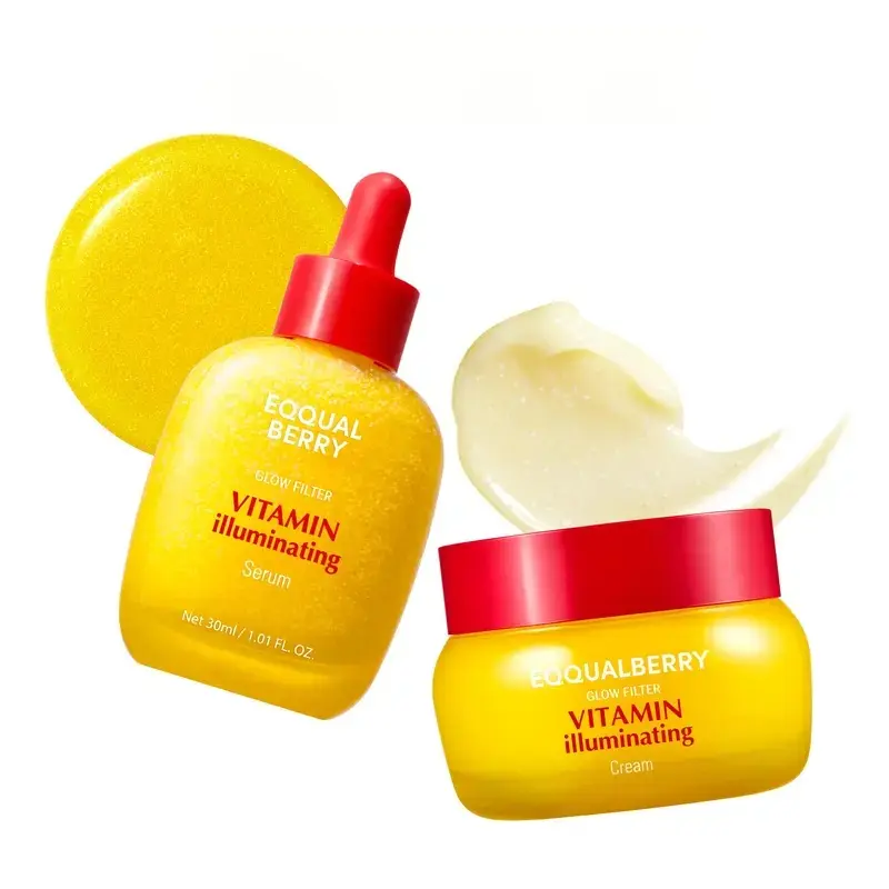 EQQUALBERRY Vitamin Illuminating Duo – Brightening Skincare Ritual with Vitamin C, Niacinamide & TXA | Targets Dark Spots & Uneven Tone | Hydration + Ceramide Barrier Care | Serum 30ml + Cream 50ml