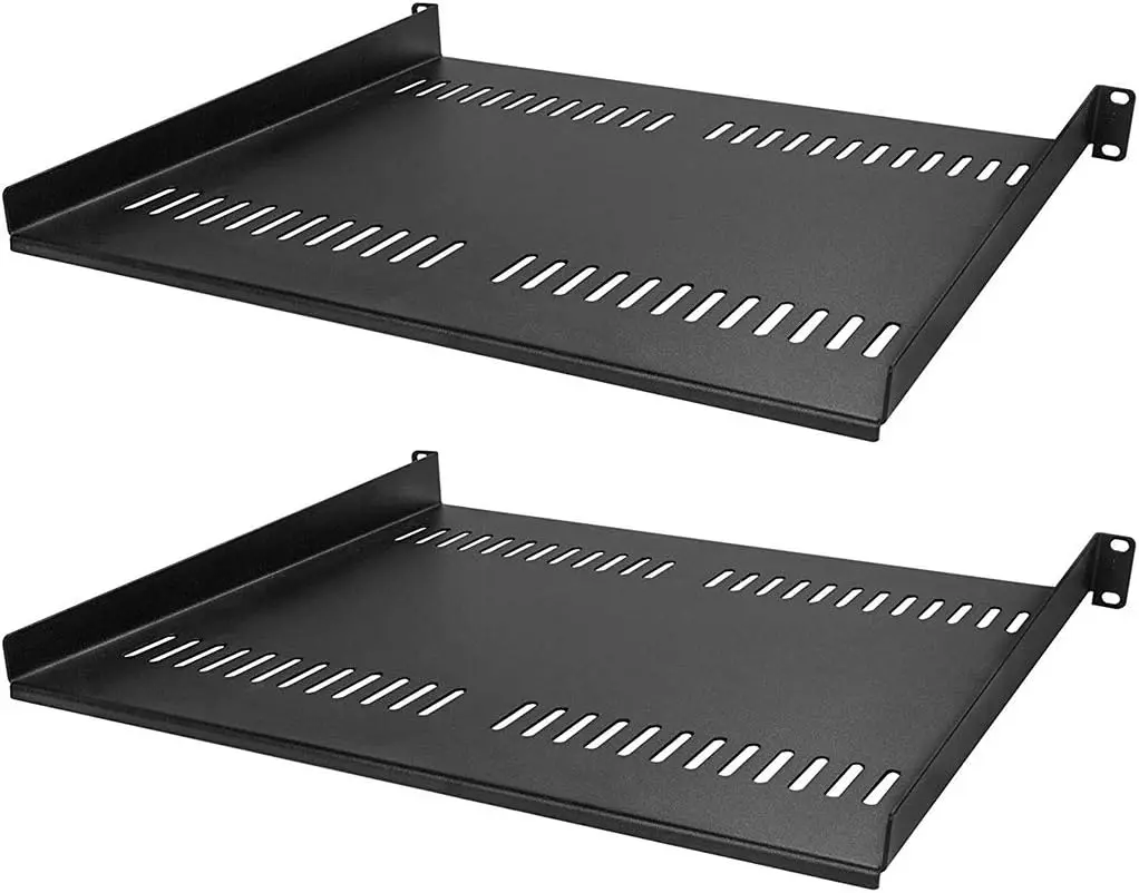Startech SPCC Commercial Cold-Rolled Steel 1U Fixed Server Rack Cabinet Shelf - 12-in Deep Durable Sturdy Organiser, 55lb Capacity, w/Cage Nuts, Home Storage Holder