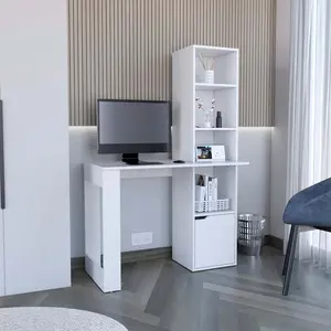 Writing Desk With Bookcase and Cabinet, White Writing Desk With Bookcase and Cabinet, White