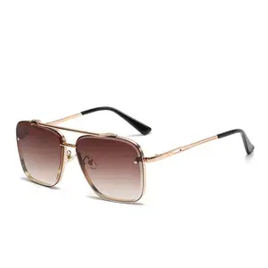 Tangle Free Flat Top Sunglasses for Women Double Bridge Aviator Sun Glass for Men Fashion UV400 Eyewears Metal Big Square Frame sun lasses snag free sunglasses sunnies style bella sunnies polarized