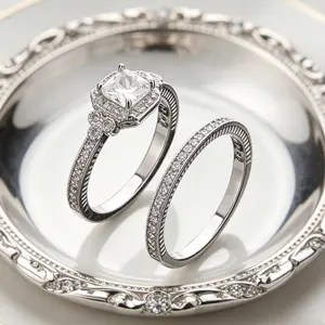 Halo Engagement Ring & Eternity Band Set, Elegant Bridal Statement Jewelry, Timeless Accessories for Weddings, Parties & Daily Wear