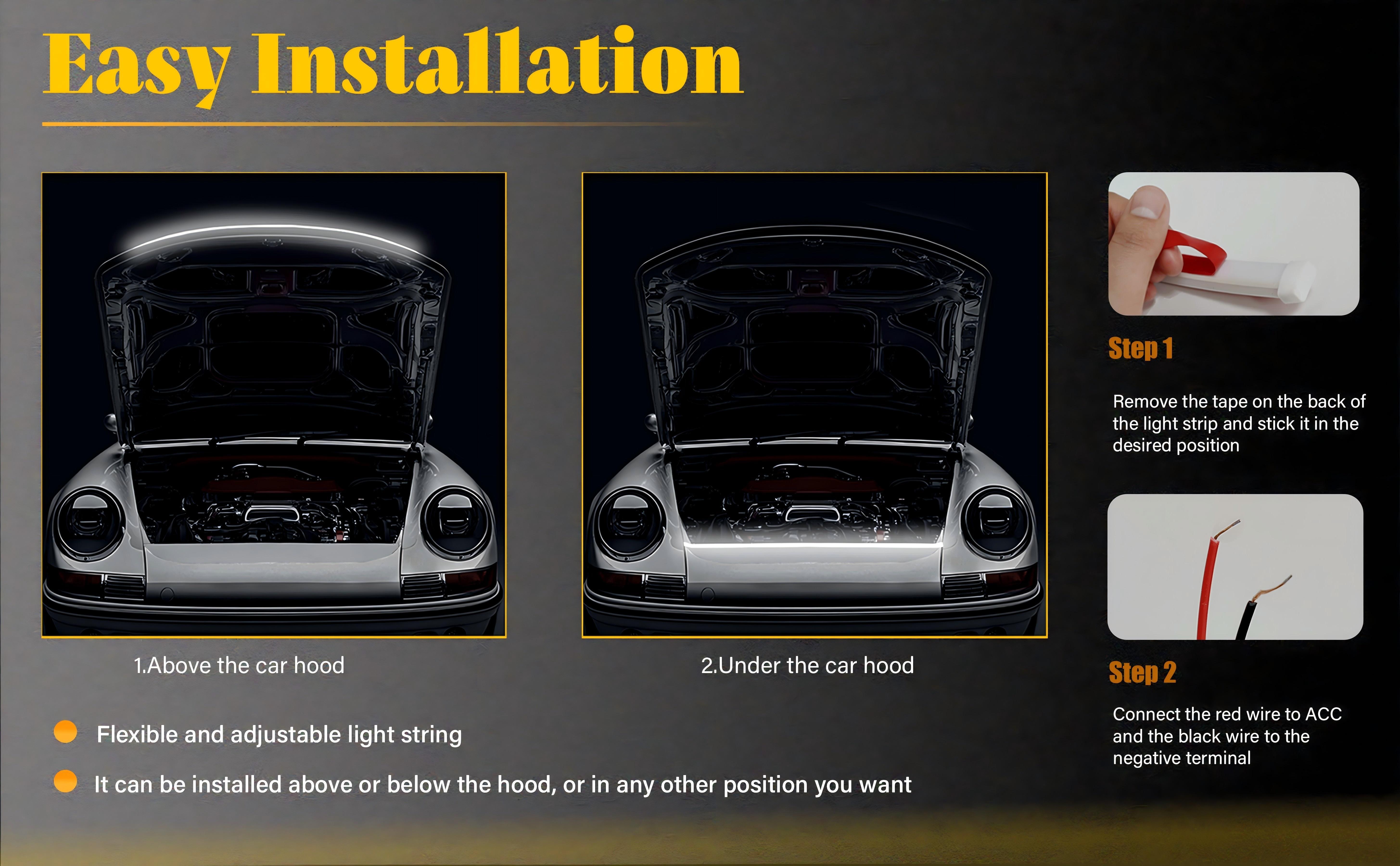 DIBMS 71"  High Brightness car Hood Gap LED Strip, LED Car Ambient Light,Dynamic Scan Activated Design, Daytime Driving Kits, Car Accessories eclipse  led  lights