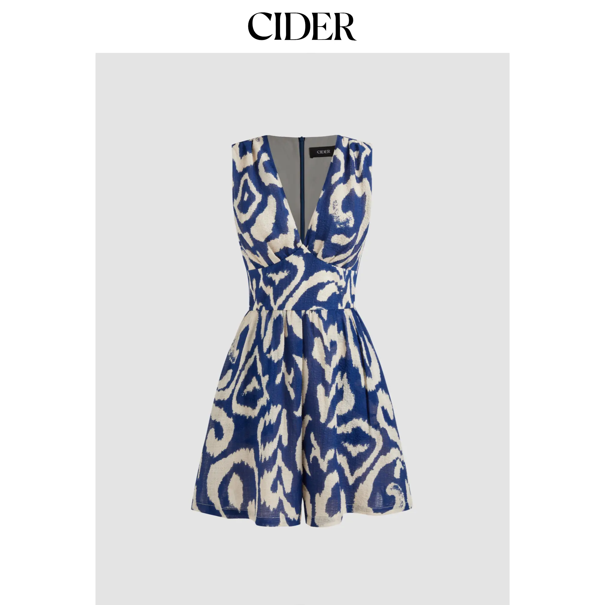 Cider [2 colors, size 0-26] V-neck Abstract Pocket Zipper Romper