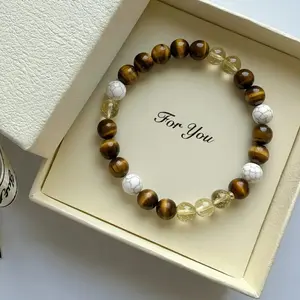 【FREE GIFT】Hcrystyle Fire signs Bracelet- Natural Citrine, Howlite & Tiger's eye stone combination Designed for Fire signs to enhance Positive, Bright & Expansive energy - Gift for love ones/ friends- birthday/ anniversary gift unisex men