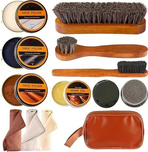 13Pcs Polish Kit for Men & Women - 3 Horsehair Brushes, Black Brown Neutral Mink Oil for Shoes, Boots Shine Care Kit, Shoe Cleaner Brush, Shoe Shine Kit For Men Women Leather Shoes, Boots, Bags, Clothes Or Leather Sofas,