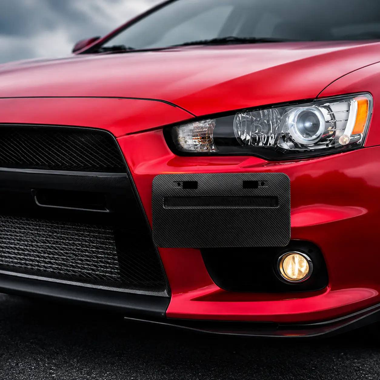 Racing Style ModificationFront License Plate Delete Cover for Mitsubishi Lancer Evolution X, License Plate Relocation Cover, Front Bumper License Plate Holder Delete Panel, Matte Black PP Plastic Exterior Trim Replacement#MitsubishiEvoX #LancerEvolution