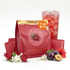 PURELIVA Non-Caffeinated Natural Herbal Fruit Tea Bags, 20-Count Packaged Ready-to-Mix Blend with Roselle, Jasmine, Plum & More, Refreshing Floral Fruity Taste for Relaxation, Sleep Support, Non-Caffeinated Herbal Tea